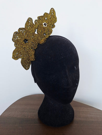 Black & gold peony fascinator