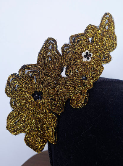 Black & gold peony fascinator