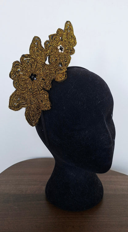 Black & gold peony fascinator