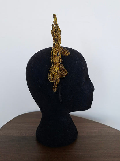 Black & gold peony fascinator