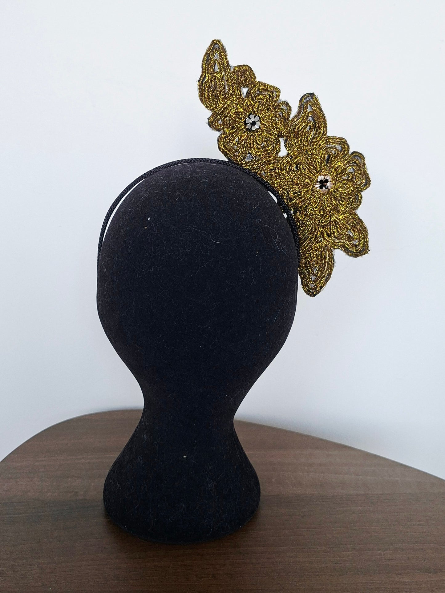 Black & gold peony fascinator