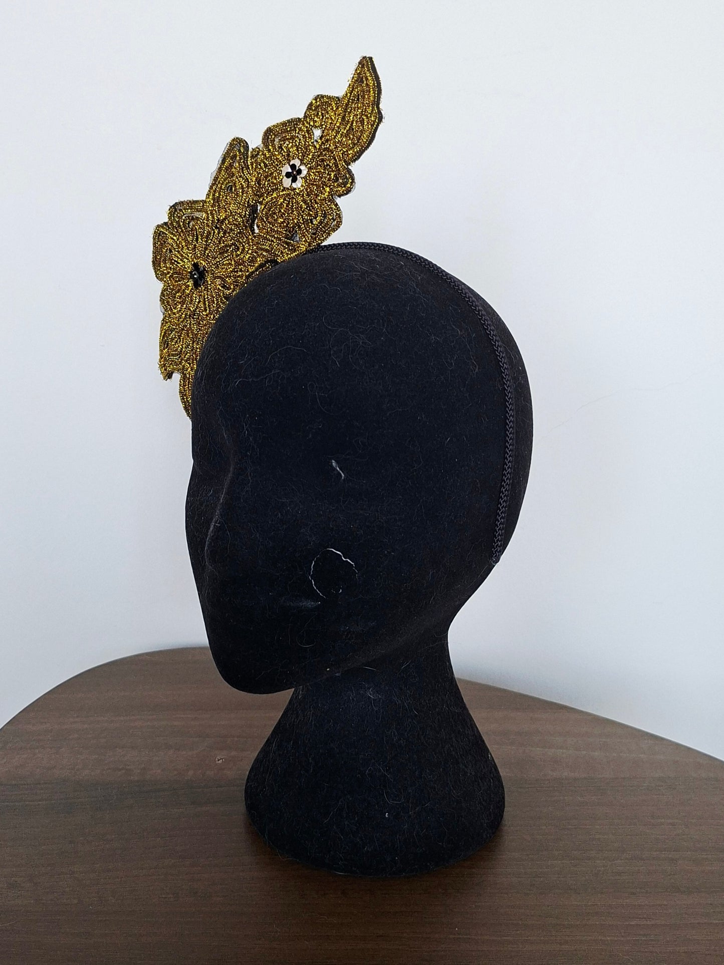Black & gold peony fascinator