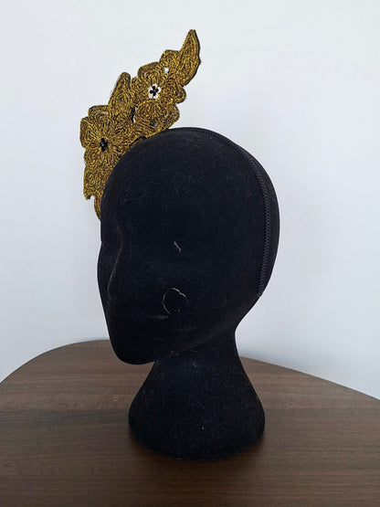 Black & gold peony fascinator