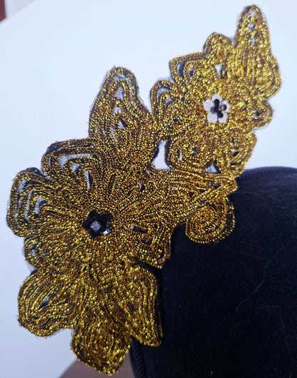 Black & gold peony fascinator