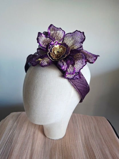 Purple & Gold Orchid Turban