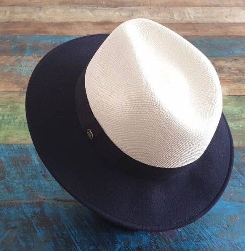Bi-material Panama Indiana Hat (Marine)