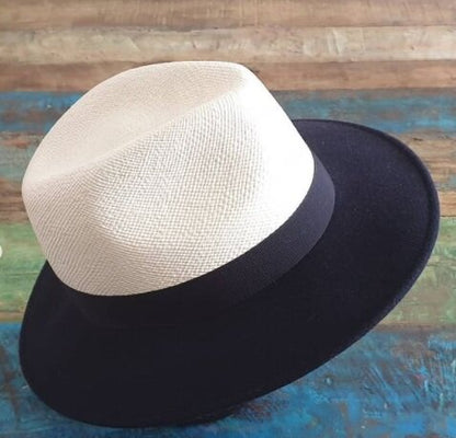 Bi-material Panama Indiana Hat (Marine)